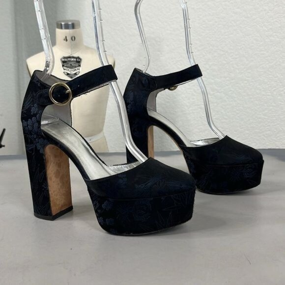 Alexa Chung Platform Mary Jane Heels Tapestry Cut Out Ankle Strap - Picture 1 of 9